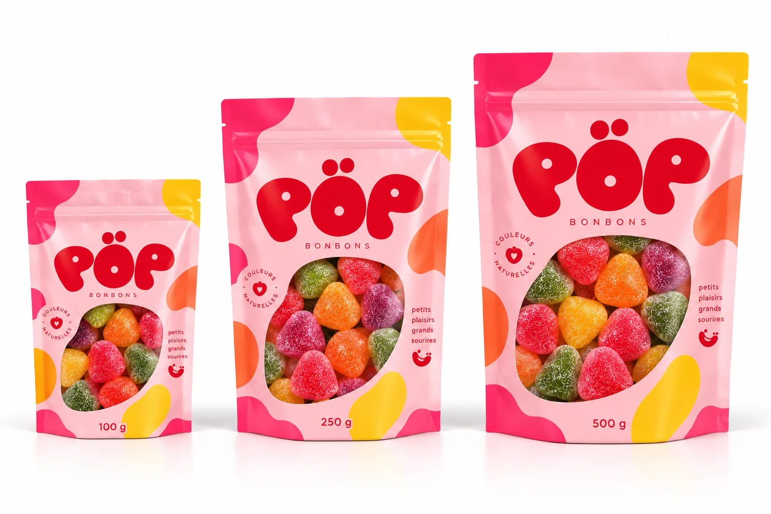 Trois sachets Pöp Bonbons.
